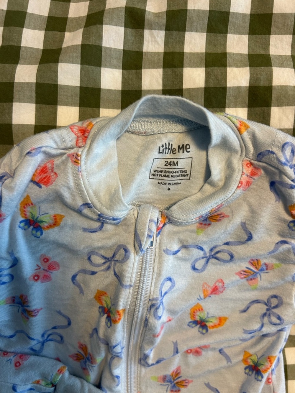 Little Me Light Blue Butterfly Print Zip Footed Pajamas